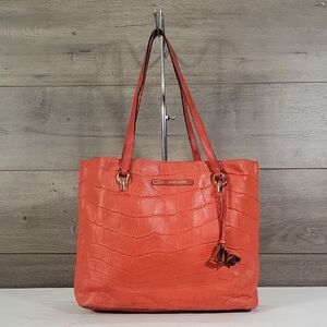 Diane von Furstenberg Orange Crocodile Embossed Leather Tote Bag